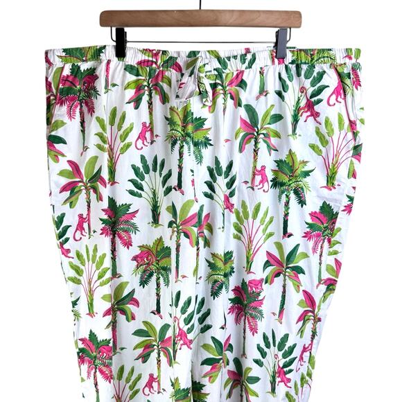 Print Fresh NWT Royal Palms Pink Basil Tropical Palm Trees Monkey Pajama Pants - Picture 3 of 10